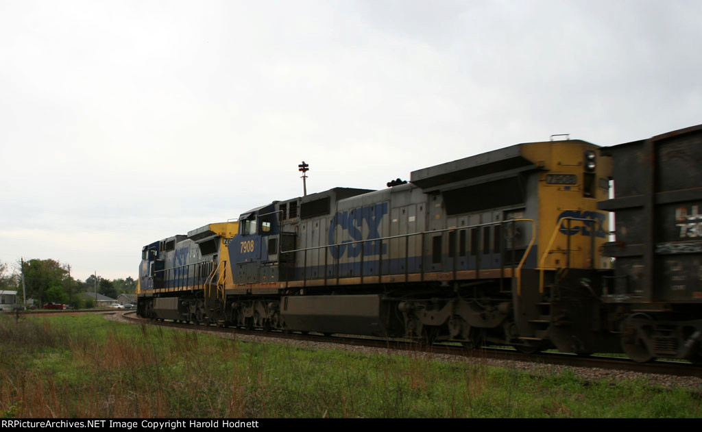 CSX 7908 leaves the Andrews sub for the A line, South End Sub